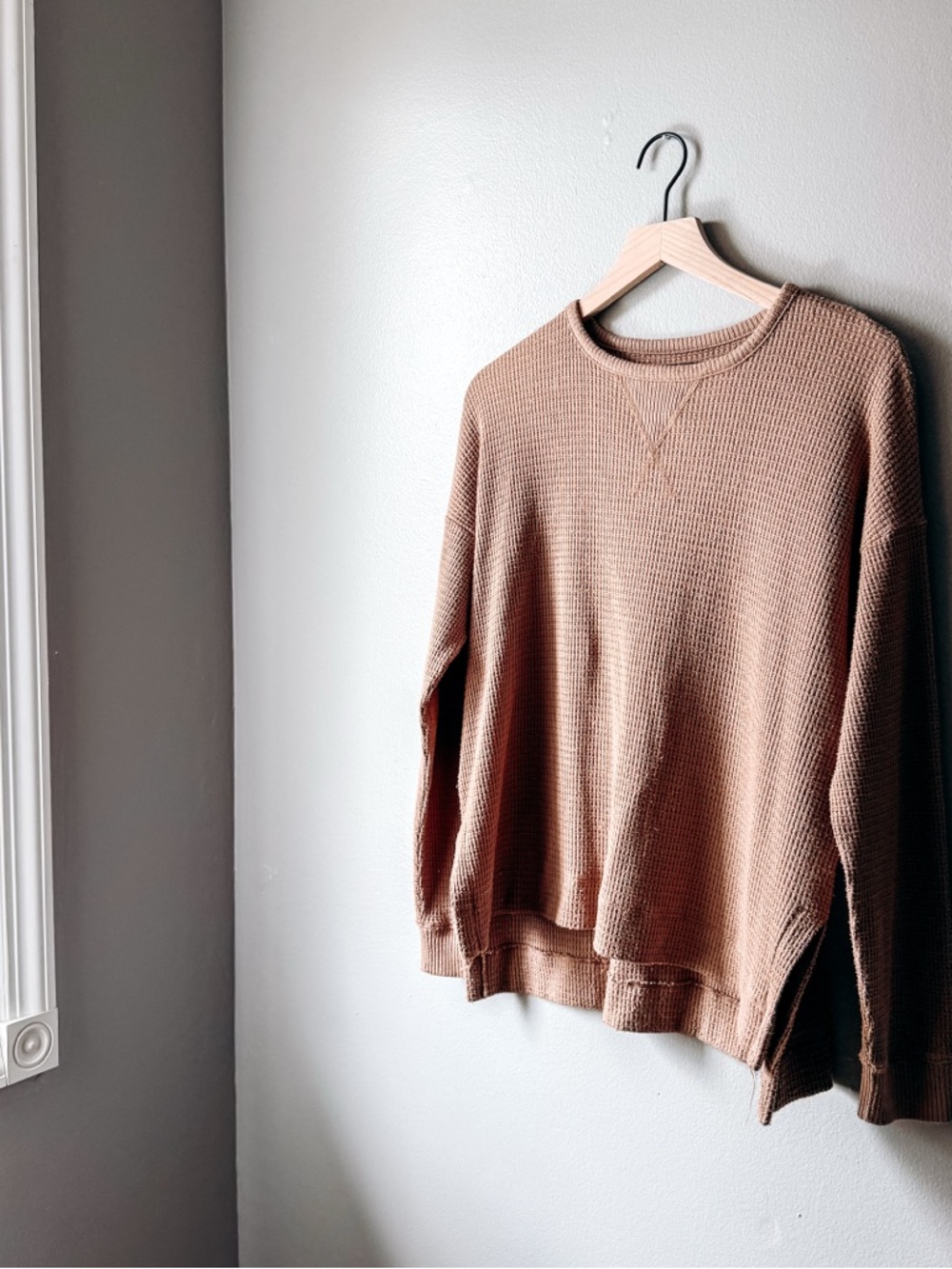 American Eagle Brown Waffle Knit Long Sleeve Top Cozy Basic Size S